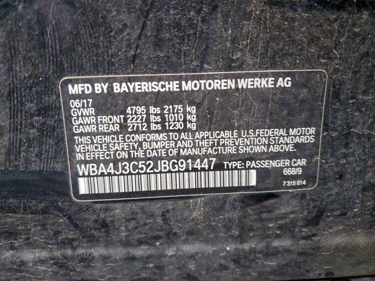 2018 BMW 430Xi Gran Coupe VIN: WBA4J3C52JBG91447 Lot: 95917265