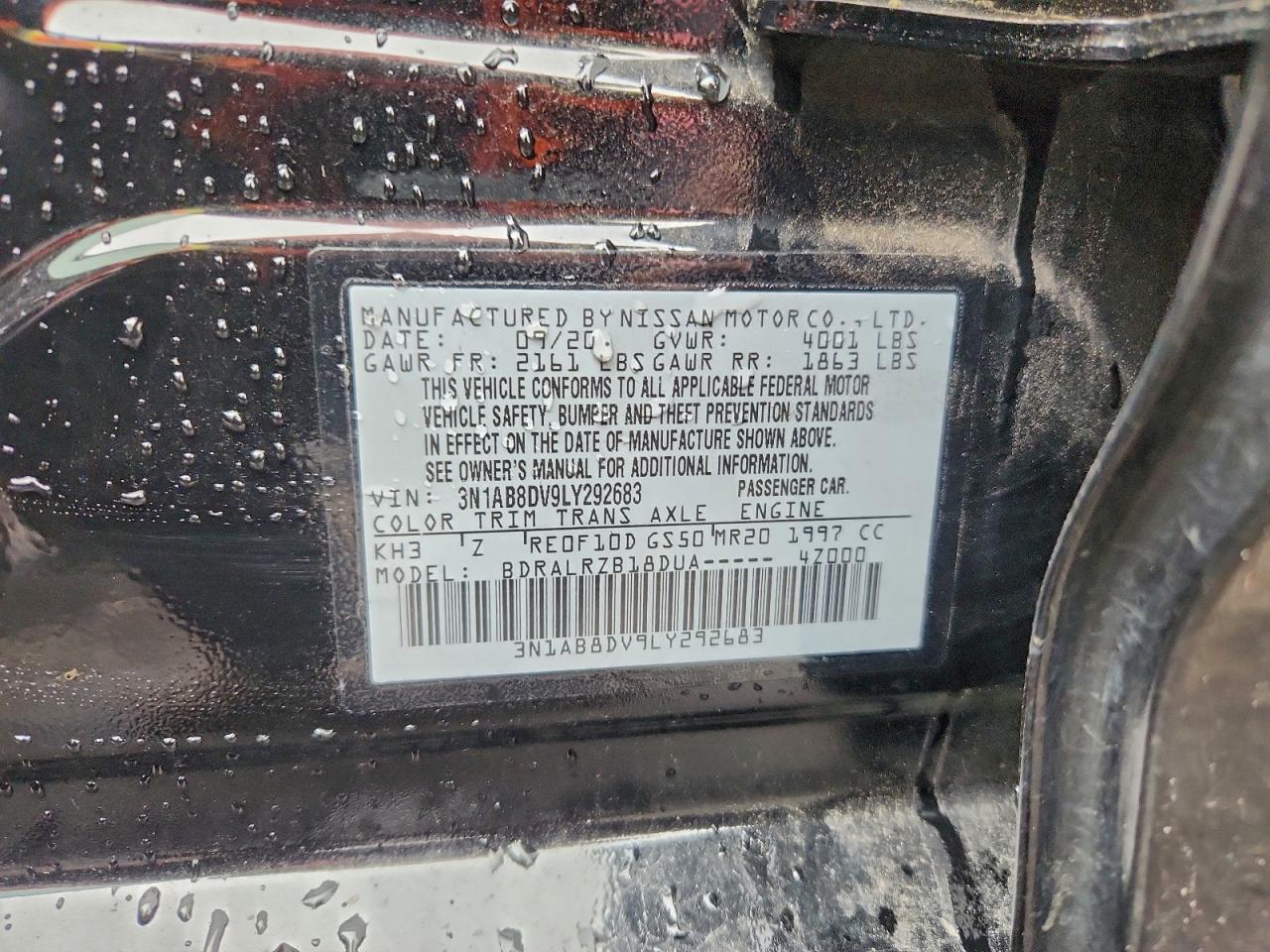 2020 Nissan Sentra Sr VIN: 3N1AB8DV9LY292683 Lot: 95341645