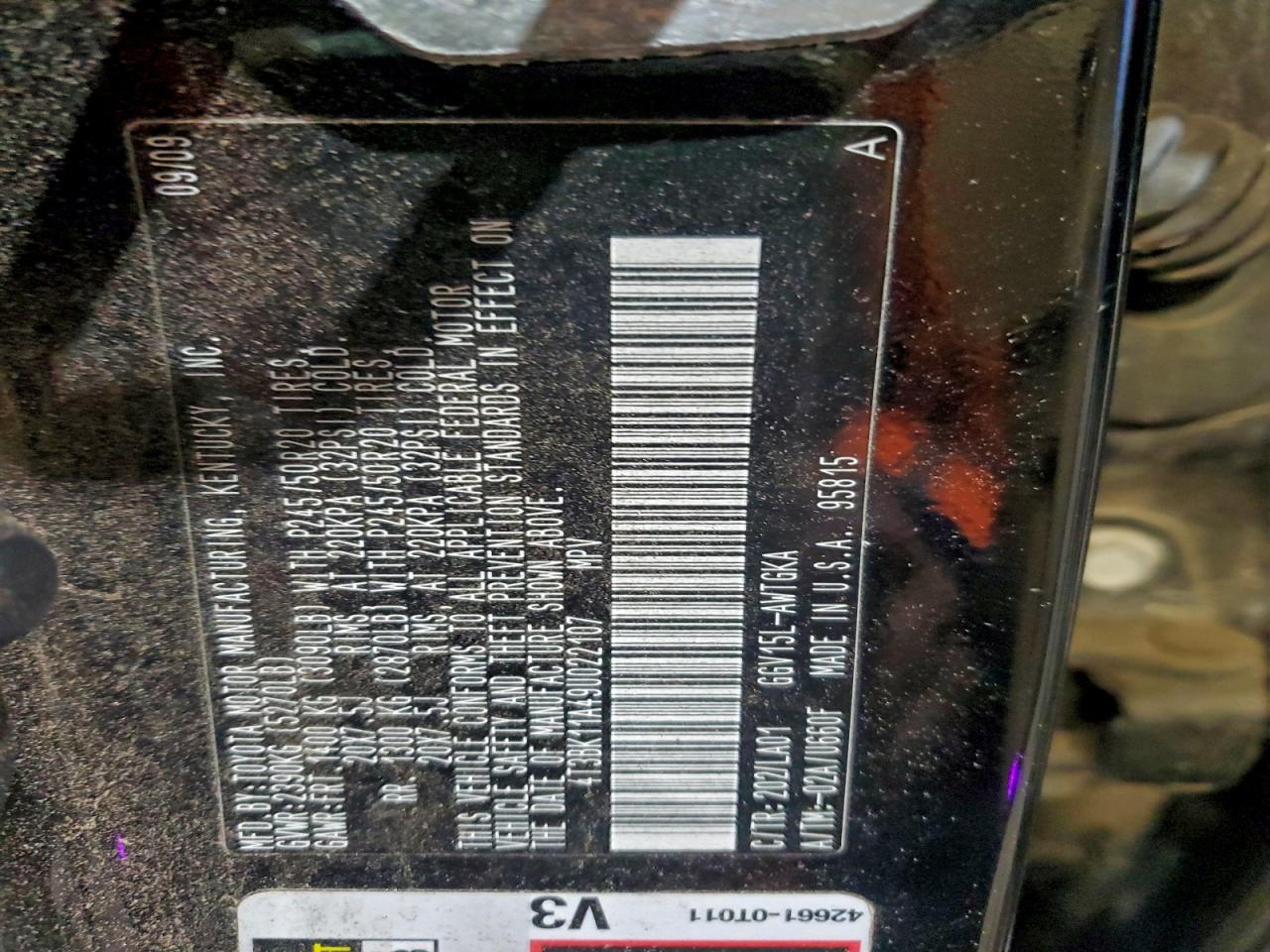 2009 Toyota Venza VIN: 4T3BK11A49U022107 Lot: 94777215