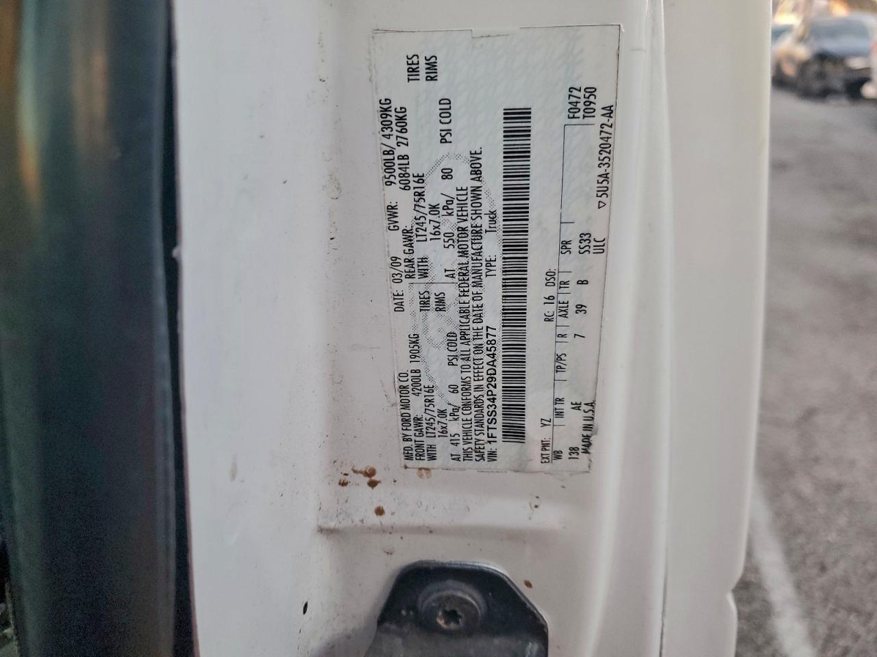 2009 Ford Econoline E350 Super Duty Van VIN: 1FTSS34P29DA45877 Lot: 95159495