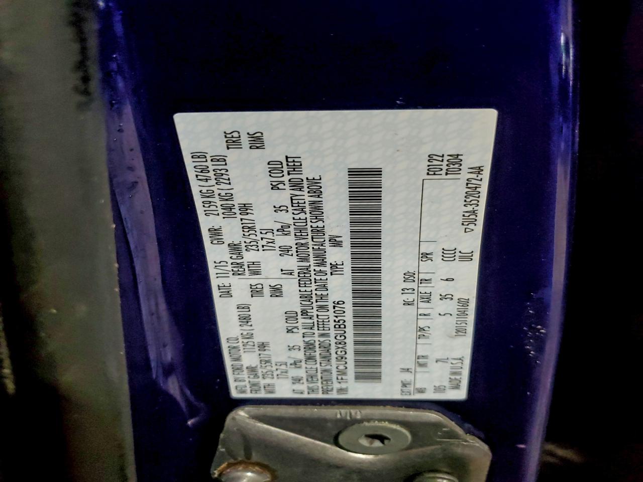 2016 Ford Escape Se VIN: 1FMCU9GX8GUB51076 Lot: 96180615