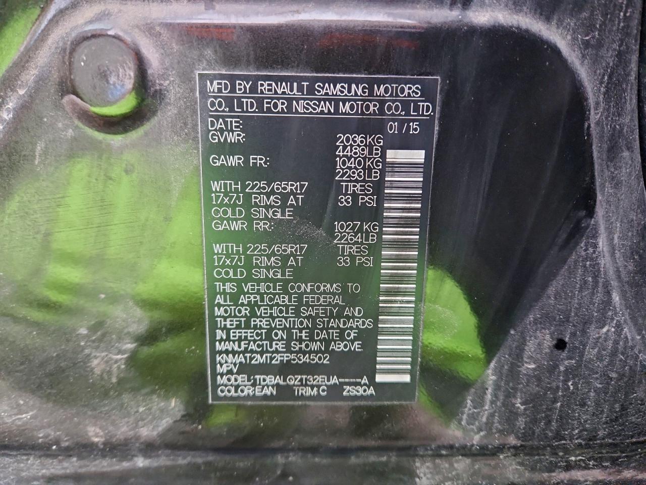 2015 Nissan Rogue S VIN: KNMAT2MT2FP534502 Lot: 94747715