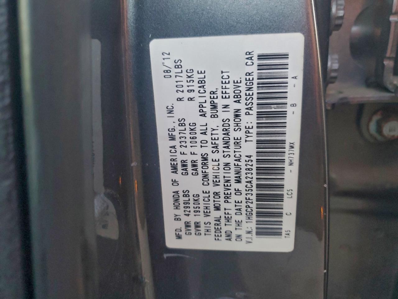 2012 Honda Accord Lx VIN: 1HGCP2F35CA238254 Lot: 94896505