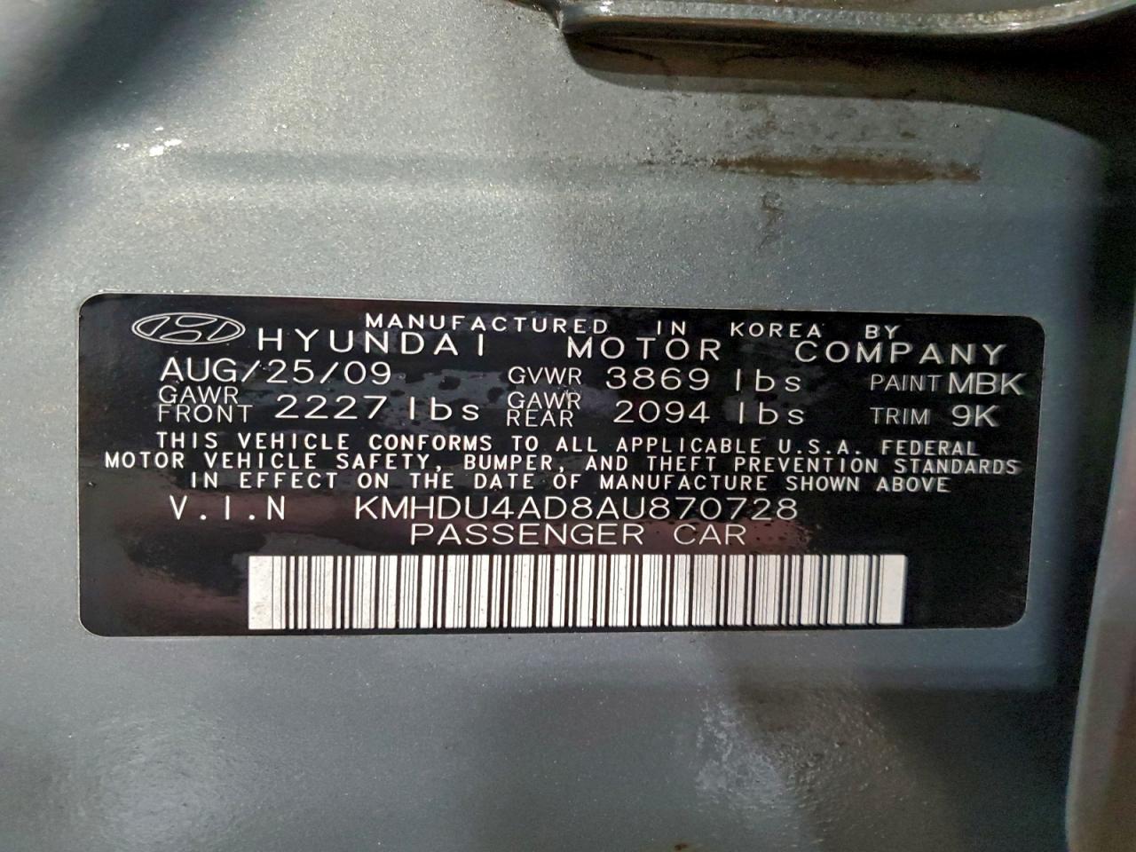 2010 Hyundai Elantra Blue VIN: KMHDU4AD8AU870728 Lot: 97517075