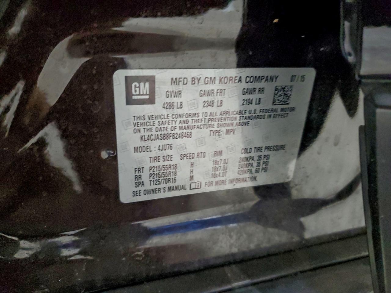 2015 Buick Encore VIN: KL4CJASB8FB248468 Lot: 95906645