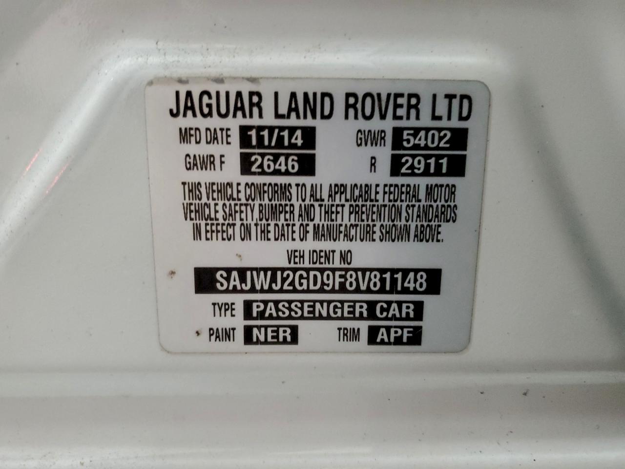 2015 Jaguar Xjl Portfolio VIN: SAJWJ2GD9F8V81148 Lot: 95216265