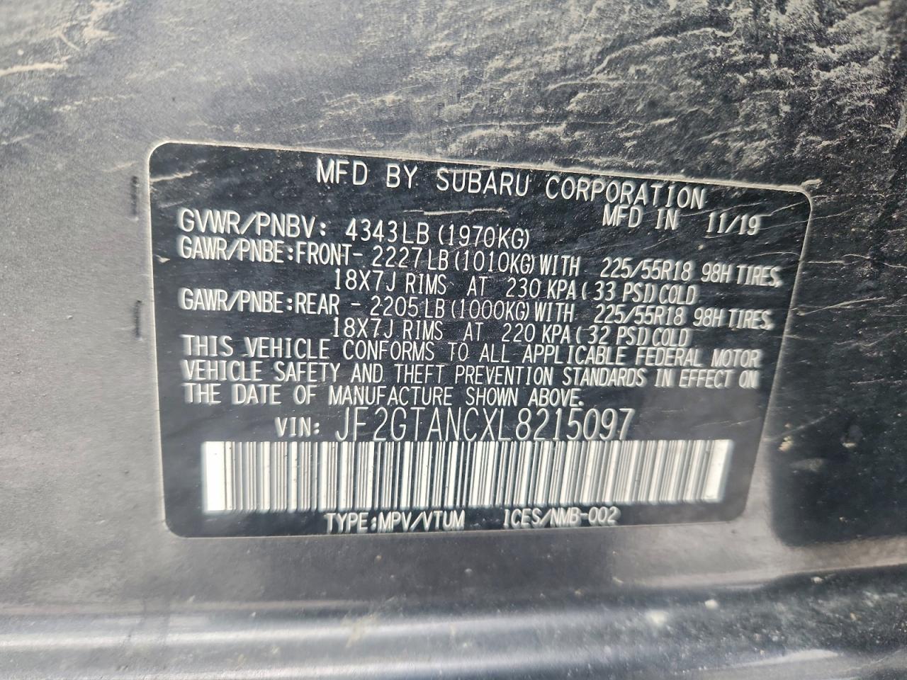 2020 Subaru Crosstrek Limited VIN: JF2GTANCXL8215097 Lot: 95471535