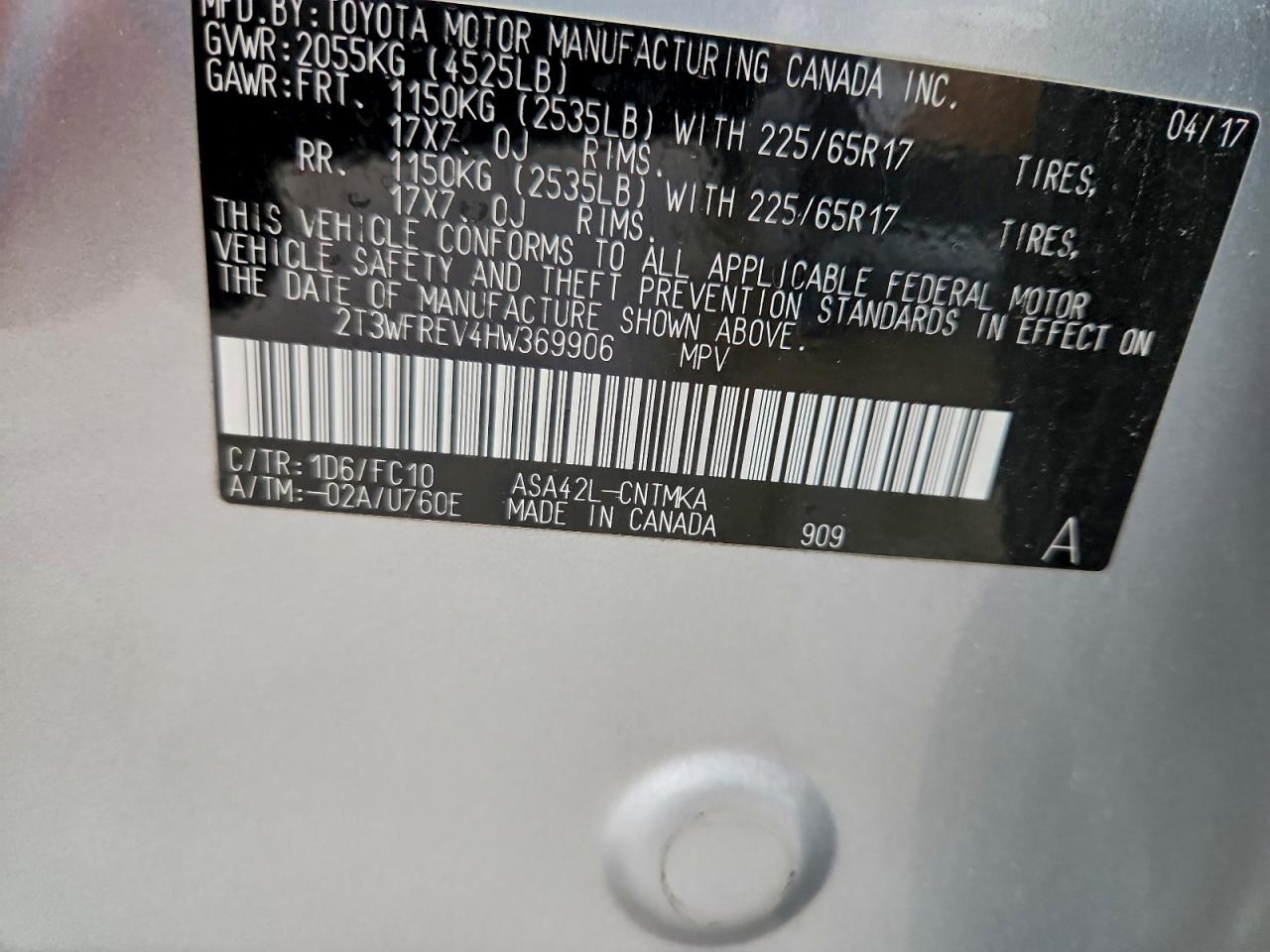 2017 Toyota Rav4 Xle VIN: 2T3WFREV4HW369906 Lot: 93348845