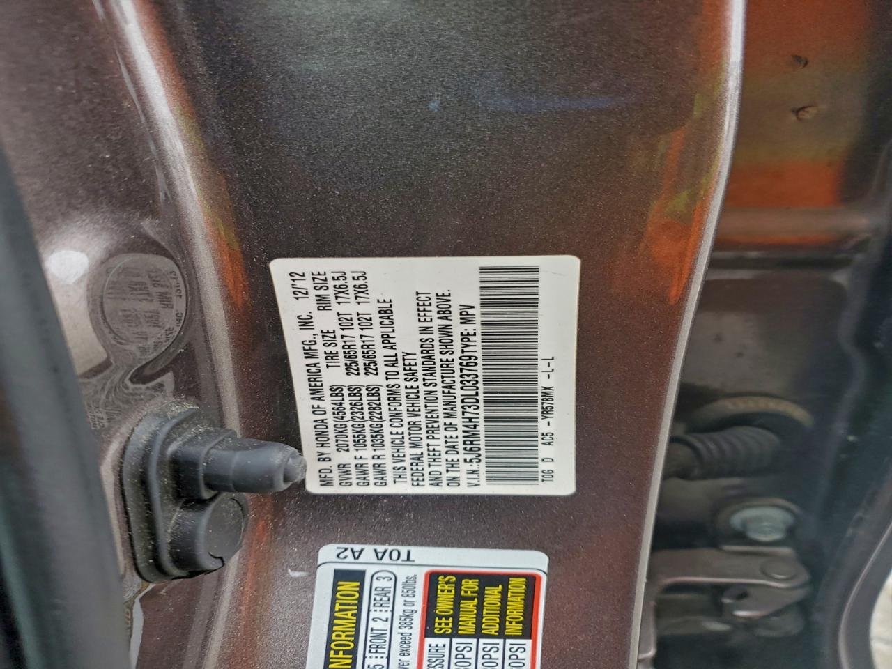 2013 Honda Cr-V Exl VIN: 5J6RM4H73DL033769 Lot: 95504845