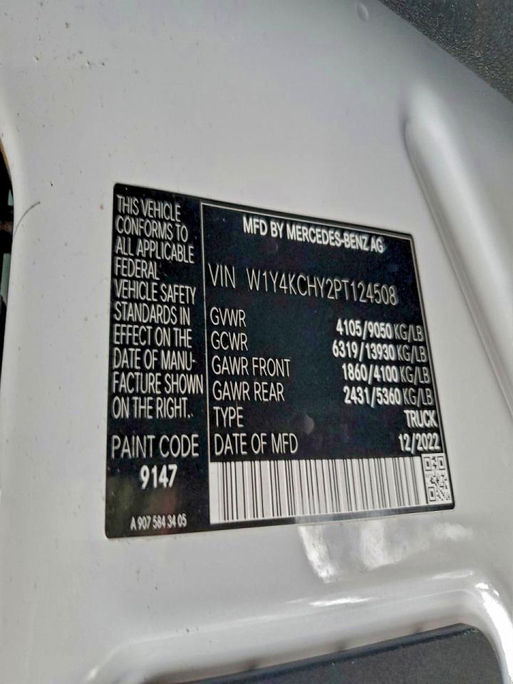 2023 Mercedes Benz Sprinter Delivery Van VIN: W1Y4KCHY2PT124508 Lot: 96109015