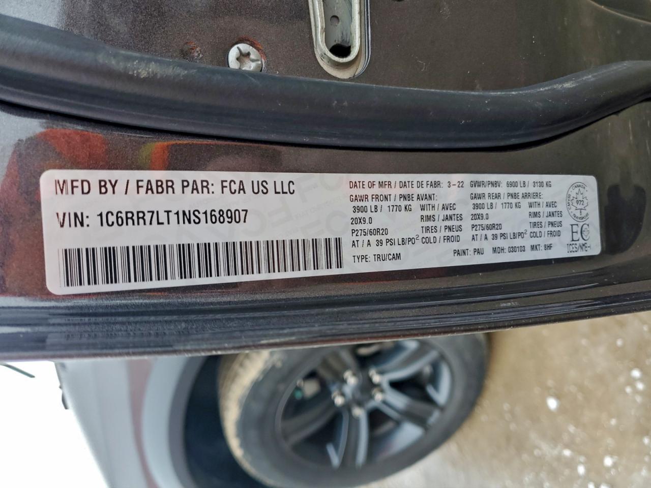 2022 Ram 1500 Classic Slt VIN: 1C6RR7LT1NS168907 Lot: 94731145