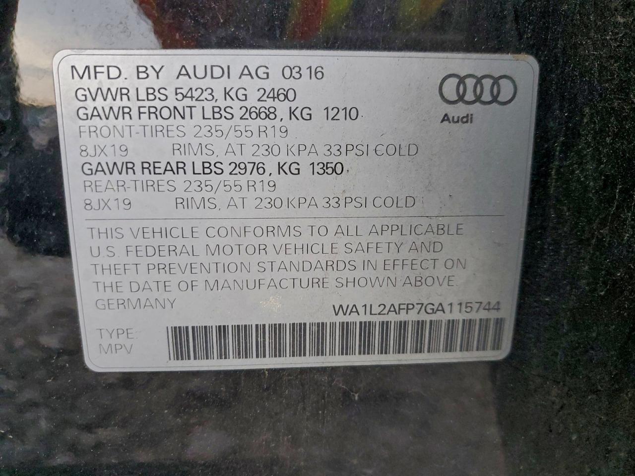 2016 Audi Q5 Premium Plus VIN: WA1L2AFP7GA115744 Lot: 94238295