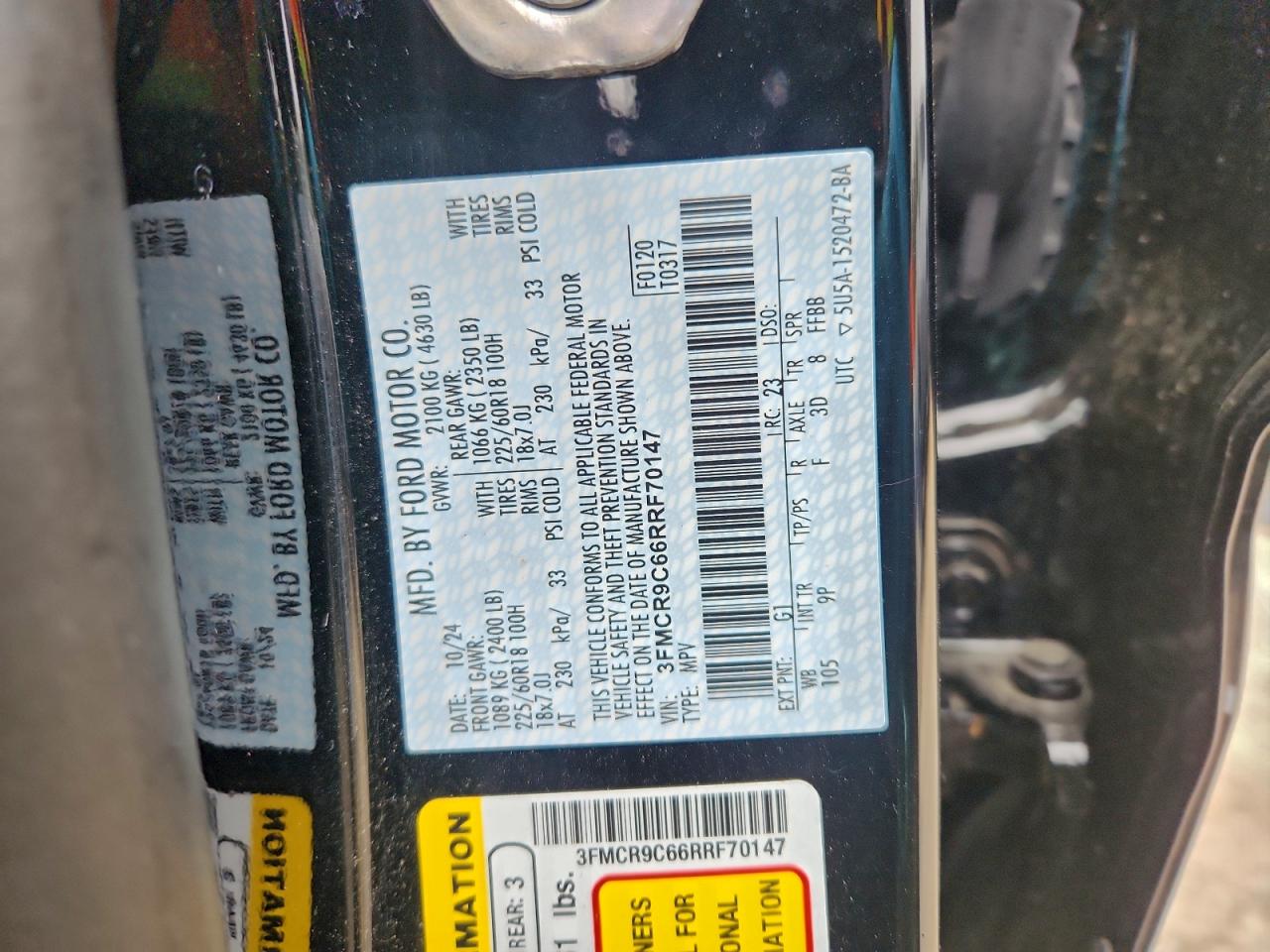 2024 Ford Bronco Sport Outer Banks VIN: 3FMCR9C66RRF70147 Lot: 93227675