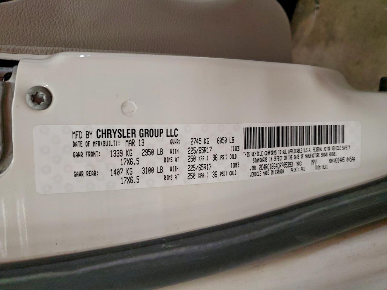 2013 Chrysler Town & Country Touring VIN: 2C4RC1BG4DR705393 Lot: 96384945