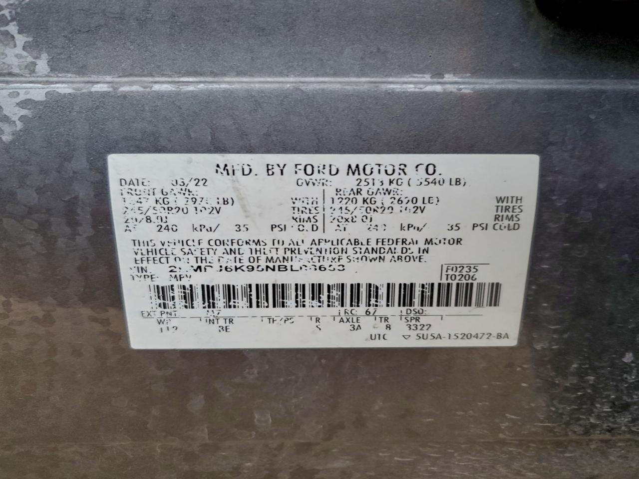 2022 Lincoln Nautilus Reserve VIN: 2LMPJ6K95NBL08653 Lot: 94971665