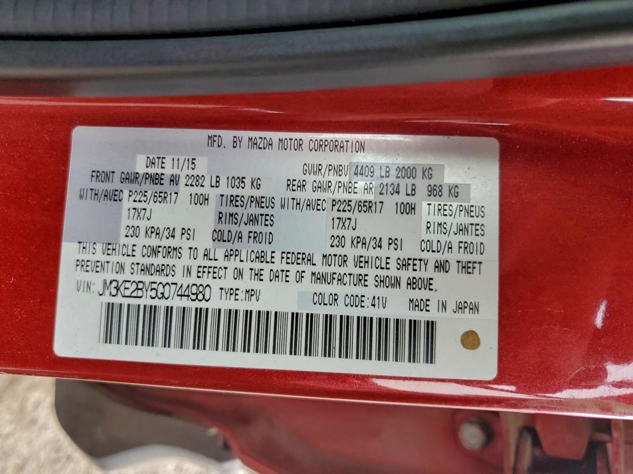 2016 Mazda Cx-5 Sport VIN: JM3KE2BY5G0744980 Lot: 91403285