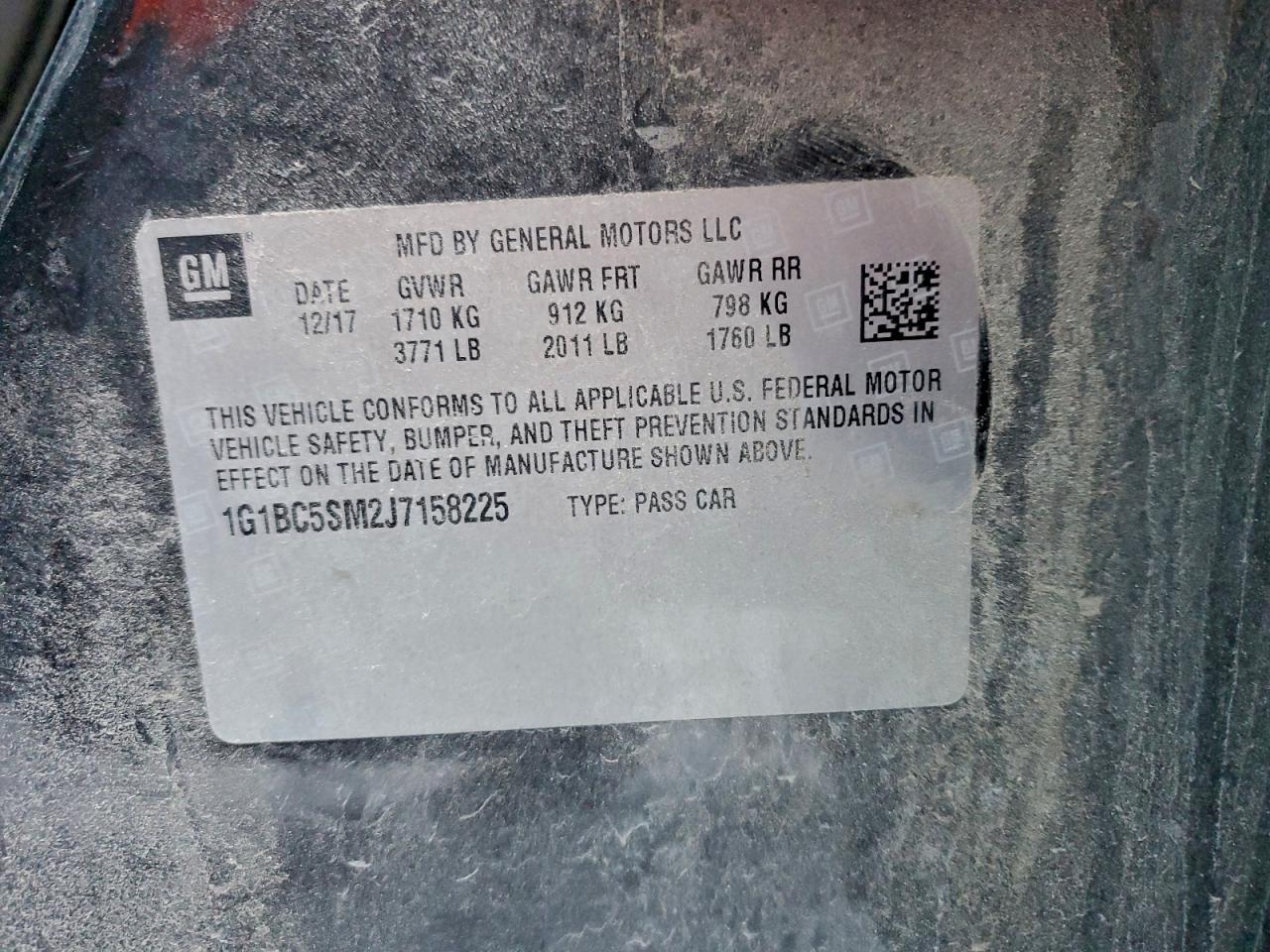 2018 Chevrolet Cruze Ls VIN: 1G1BC5SM2J7158225 Lot: 94747625