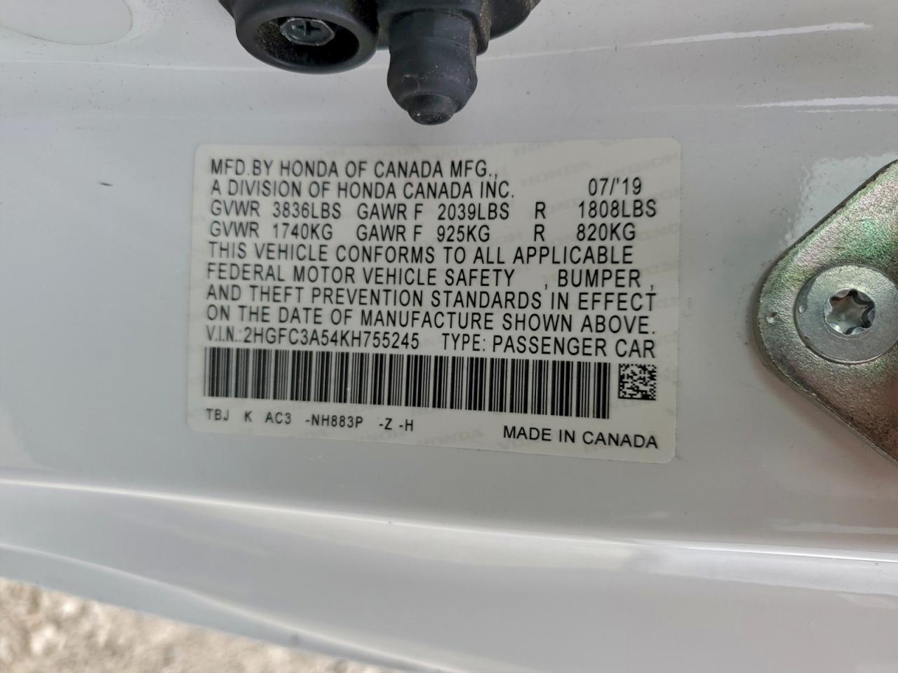 2019 Honda Civic Si VIN: 2HGFC3A54KH755245 Lot: 95003425