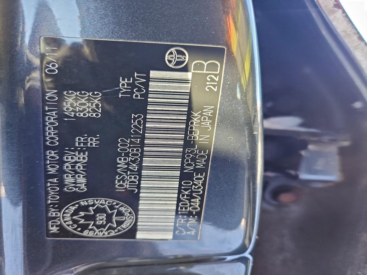 2011 Toyota Yaris VIN: JTDBT4K30B1412253 Lot: 95344025