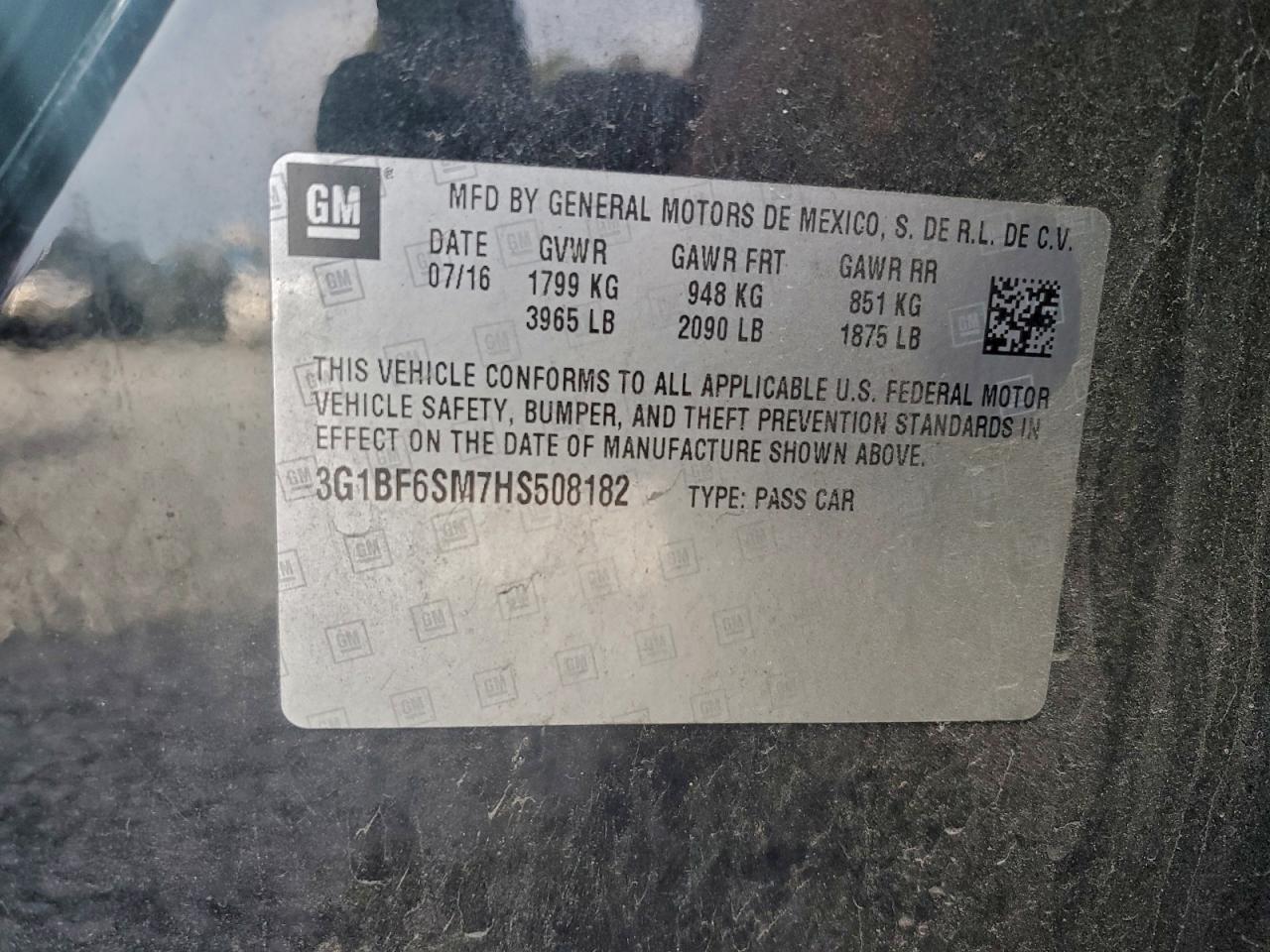 2017 Chevrolet Cruze Premier VIN: 3G1BF6SM7HS508182 Lot: 91168165