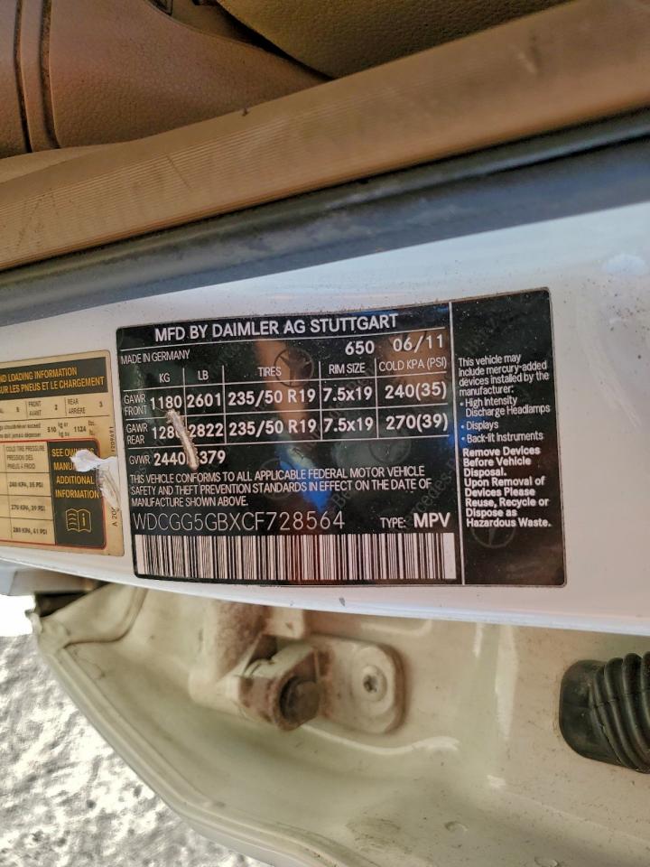 2012 Mercedes-Benz Glk 350 VIN: WDCGG5GBXCF728564 Lot: 96347715