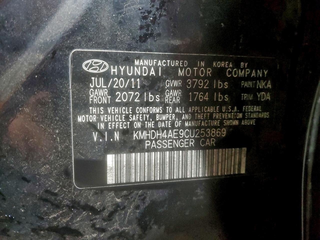 2012 Hyundai Elantra Gls VIN: KMHDH4AE9CU253869 Lot: 95418695