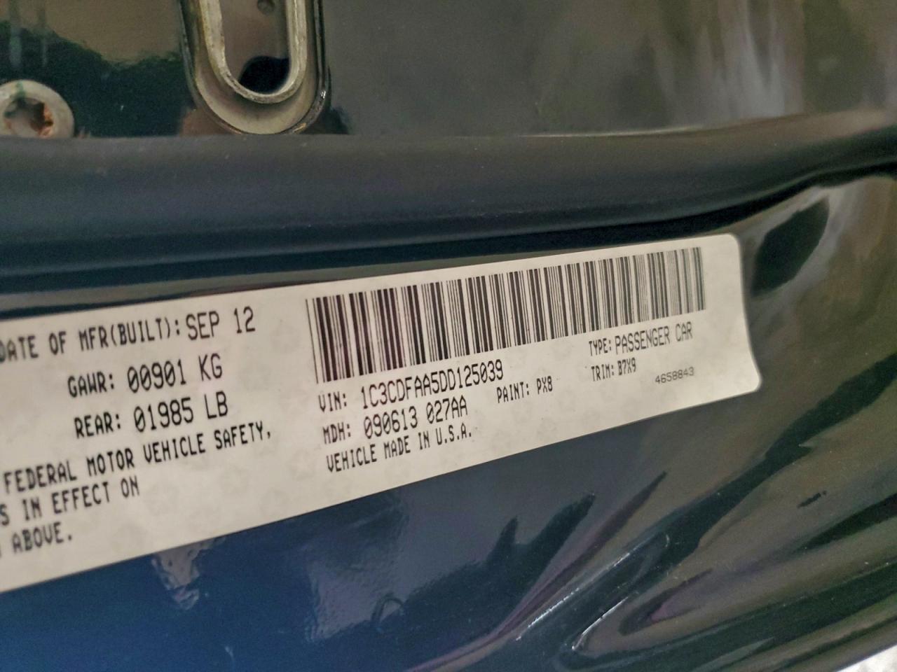 2013 Dodge Dart Se VIN: 1C3CDFAA5DD125039 Lot: 95417715