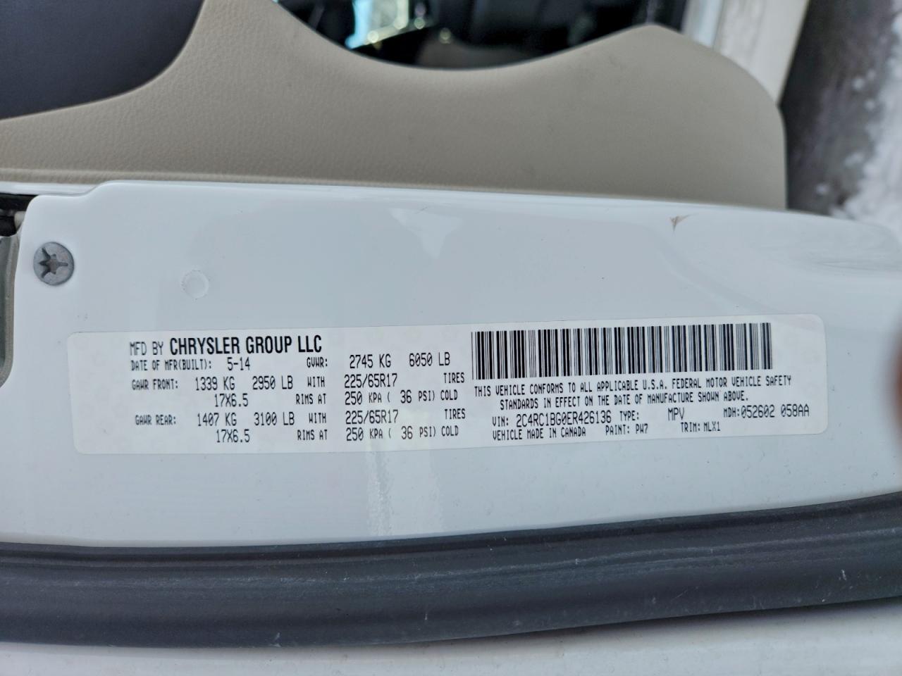 2014 Chrysler Town & Country Touring VIN: 2C4RC1BG0ER426136 Lot: 95268355