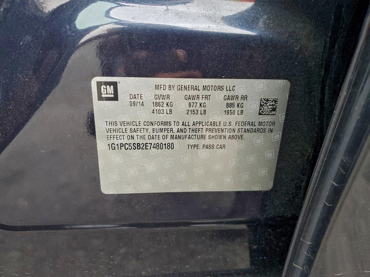 2014 Chevrolet Cruze Lt VIN: 1G1PC5SB2E7480180 Lot: 96055295