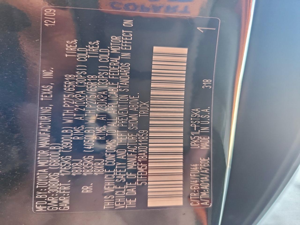 2010 Toyota Tundra Crewmax Sr5 VIN: 5TFEM5F18AX011859 Lot: 95221185