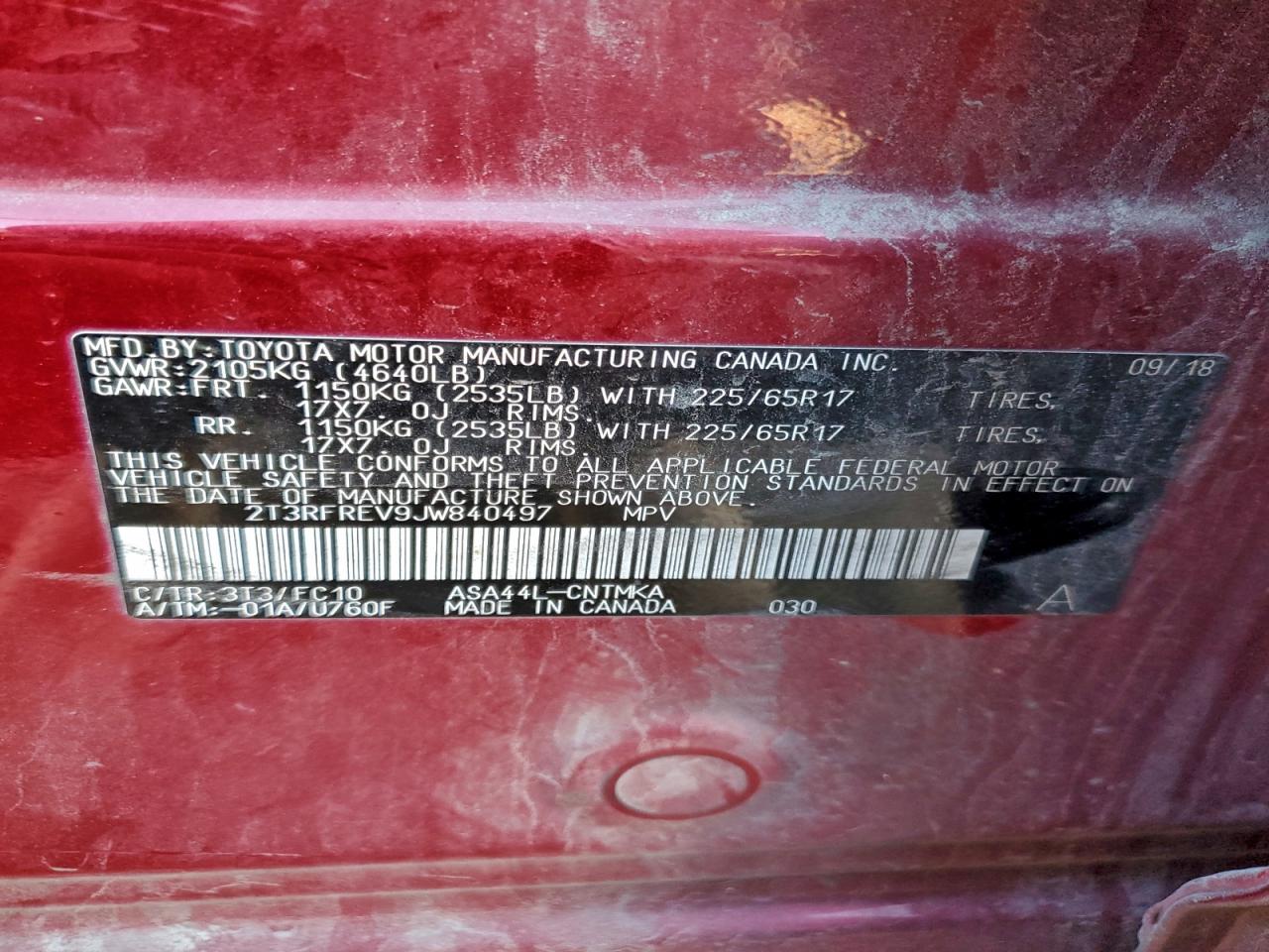 2018 Toyota Rav4 Adventure VIN: 2T3RFREV9JW840497 Lot: 96055155