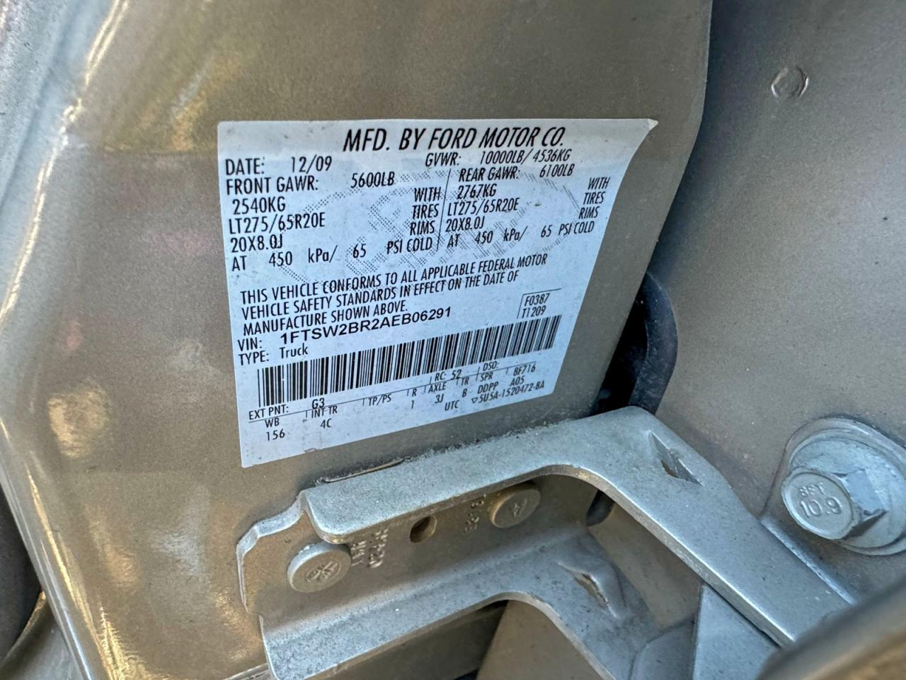 2010 Ford F250 Super Duty VIN: 1FTSW2BR2AEB06291 Lot: 97669685