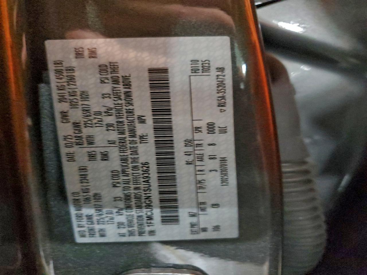 2025 Ford Escape Active VIN: 1FMCU9GN1SUA93626 Lot: 96707605