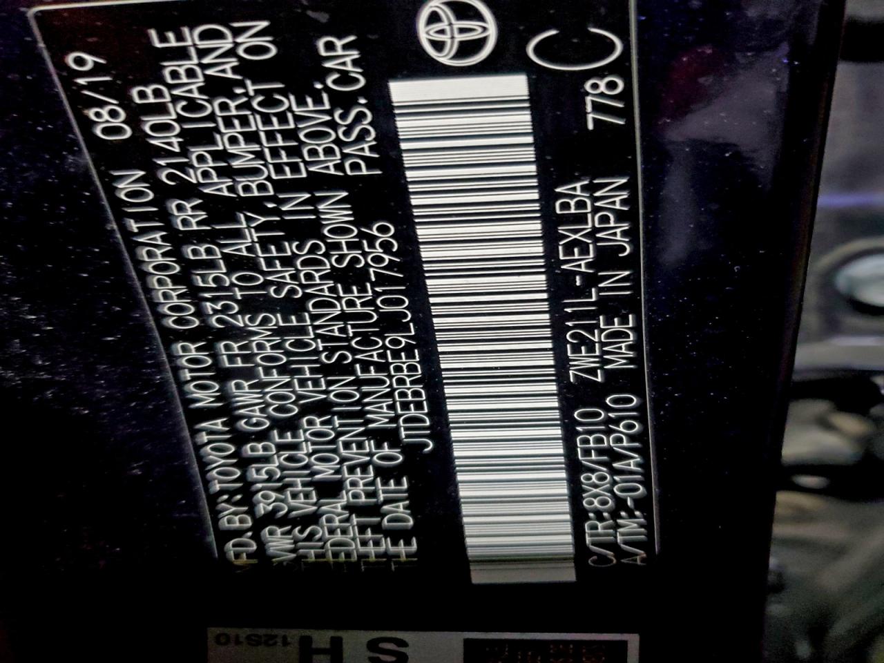 2020 Toyota Corolla Le VIN: JTDEBRBE9LJ017956 Lot: 85442945