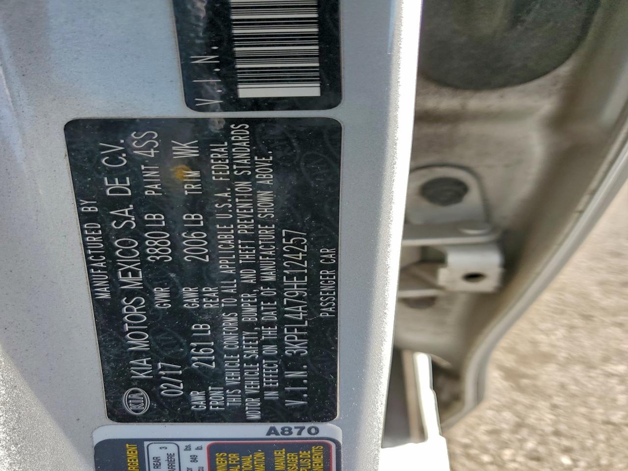 2017 Kia Forte Lx VIN: 3KPFL4A79HE124257 Lot: 95736825