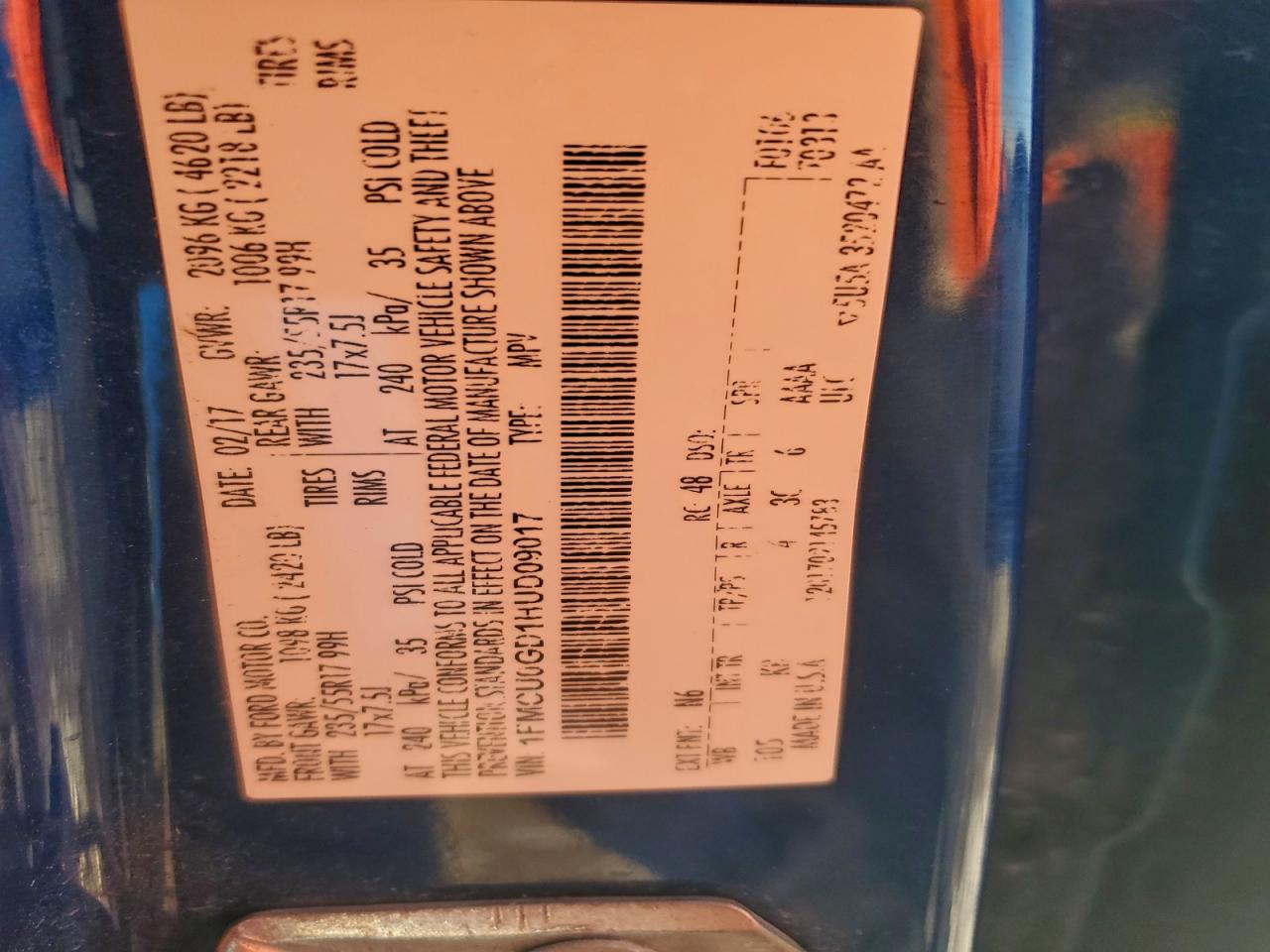 2017 Ford Escape Se VIN: 1FMCU0GD1HUD09017 Lot: 97448965