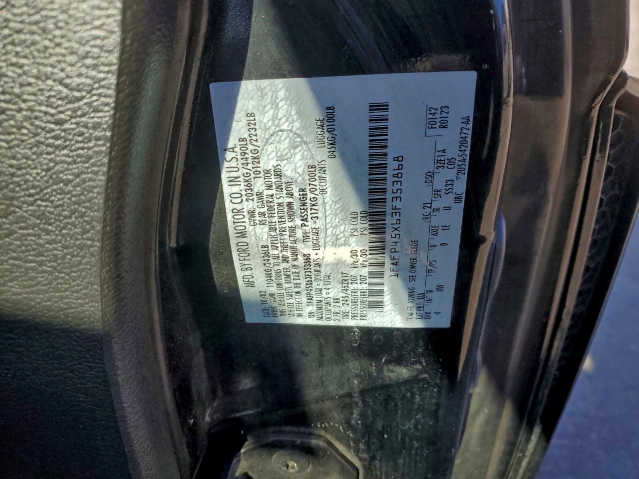 2003 Ford Mustang Gt VIN: 1FAFP45X63F353868 Lot: 97583395