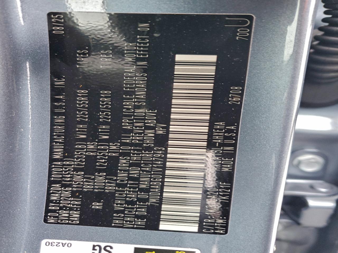 2026 Toyota Corolla Cross Xle VIN: 7MUDAABG0TV147943 Lot: 95503835