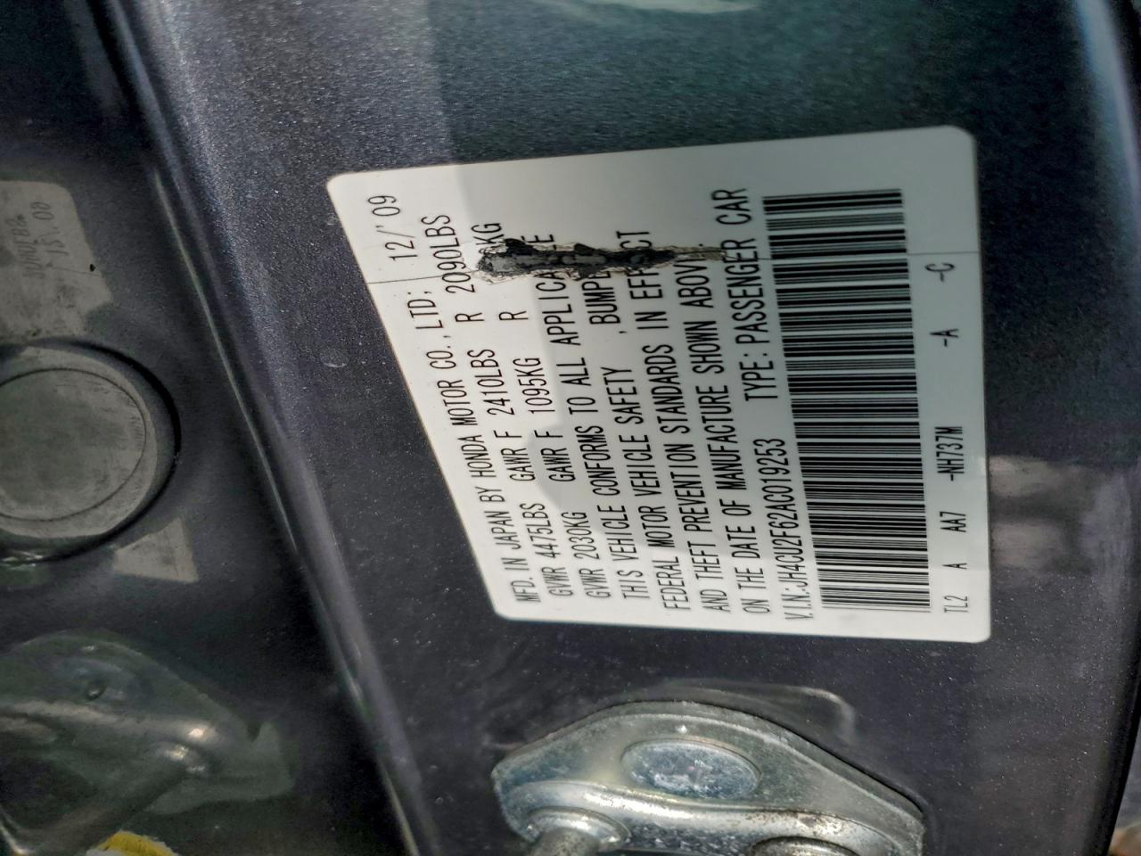 2010 Acura Tsx VIN: JH4CU2F62AC019253 Lot: 95937675