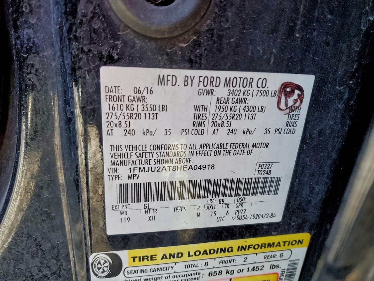 2017 Ford Expedition Limited VIN: 1FMJU2AT8HEA04918 Lot: 95485075