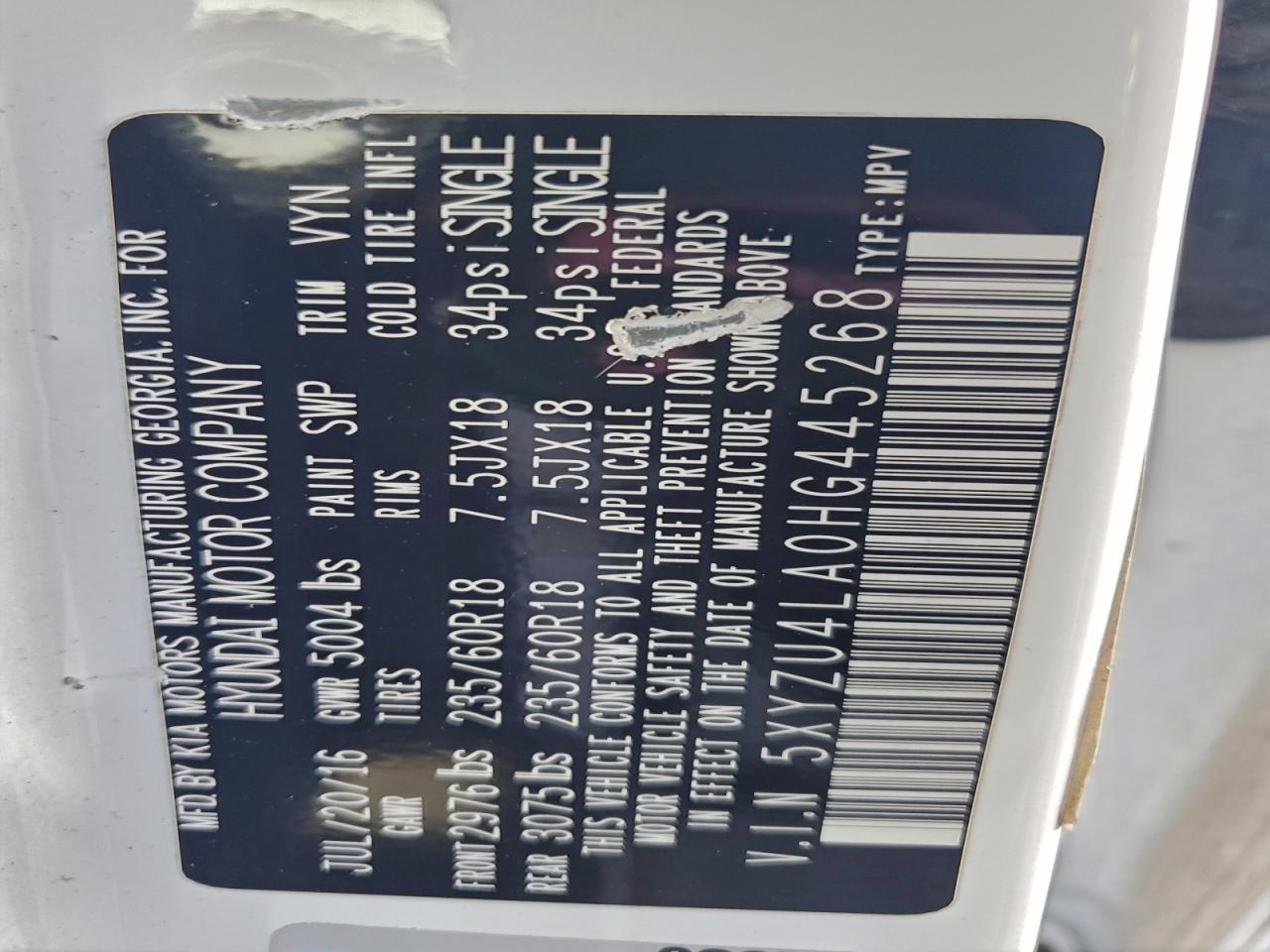 2017 Hyundai Santa Fe Sport VIN: 5XYZU4LA0HG445268 Lot: 95825685