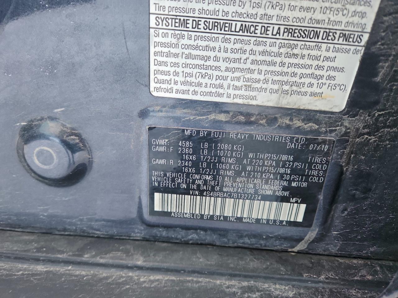 2011 Subaru Outback 2.5I VIN: 4S4BRBAC7B1327734 Lot: 96557975