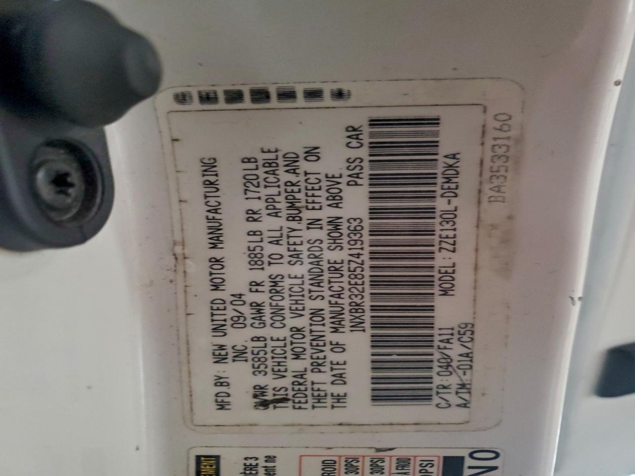 2005 Toyota Corolla Ce VIN: 1NXBR32E85Z419363 Lot: 94661985