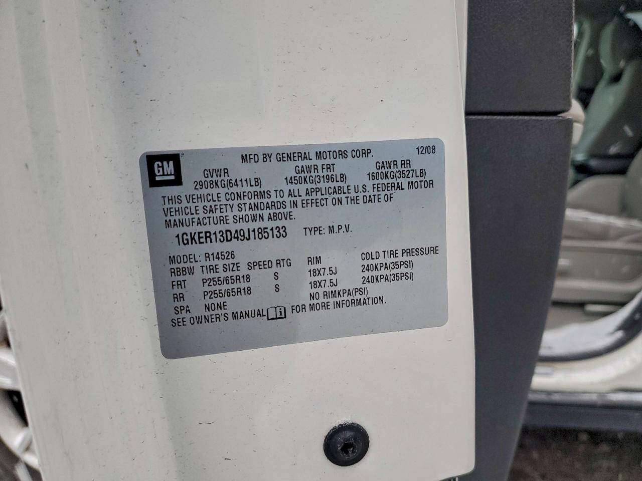 2009 GMC Acadia Sle VIN: 1GKER13D49J185133 Lot: 94577305