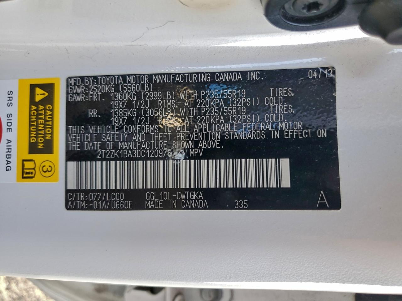 2013 Lexus Rx 350 VIN: 2T2ZK1BA3DC120976 Lot: 94247085