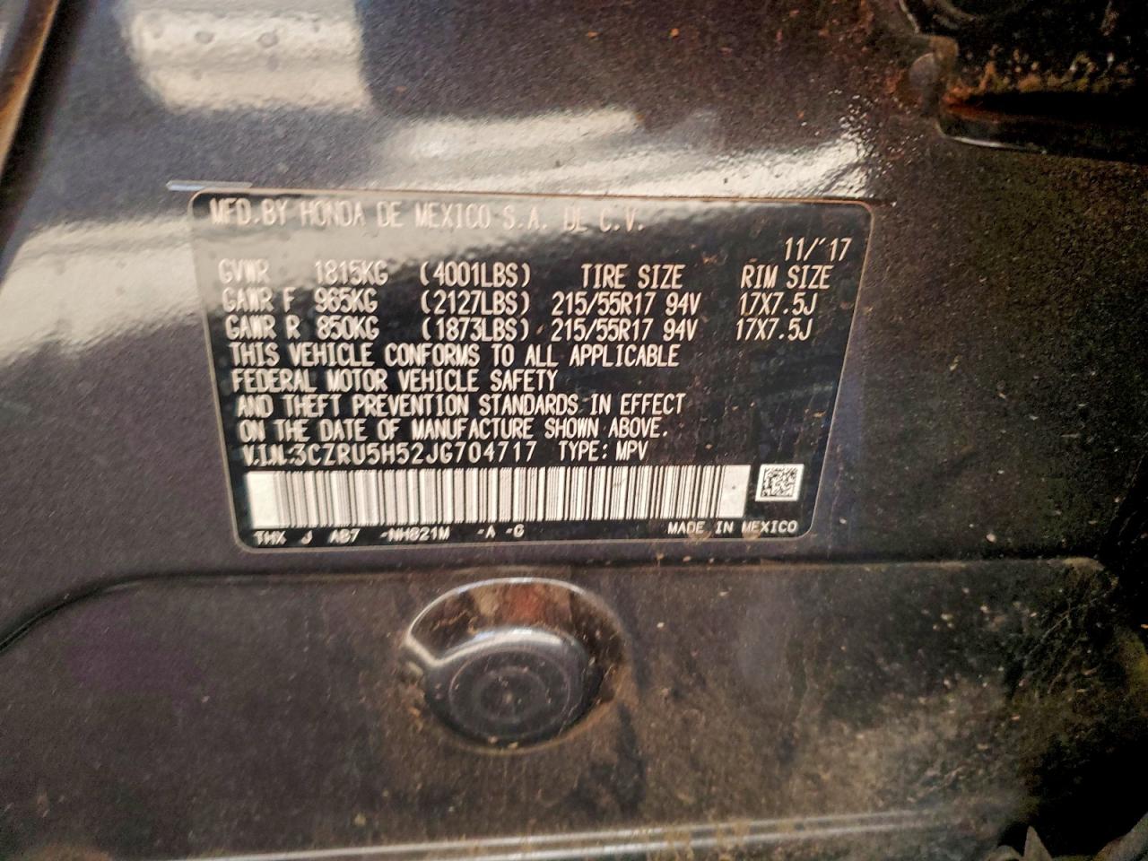 2018 Honda Hr-V Ex VIN: 3CZRU5H52JG704717 Lot: 96063025