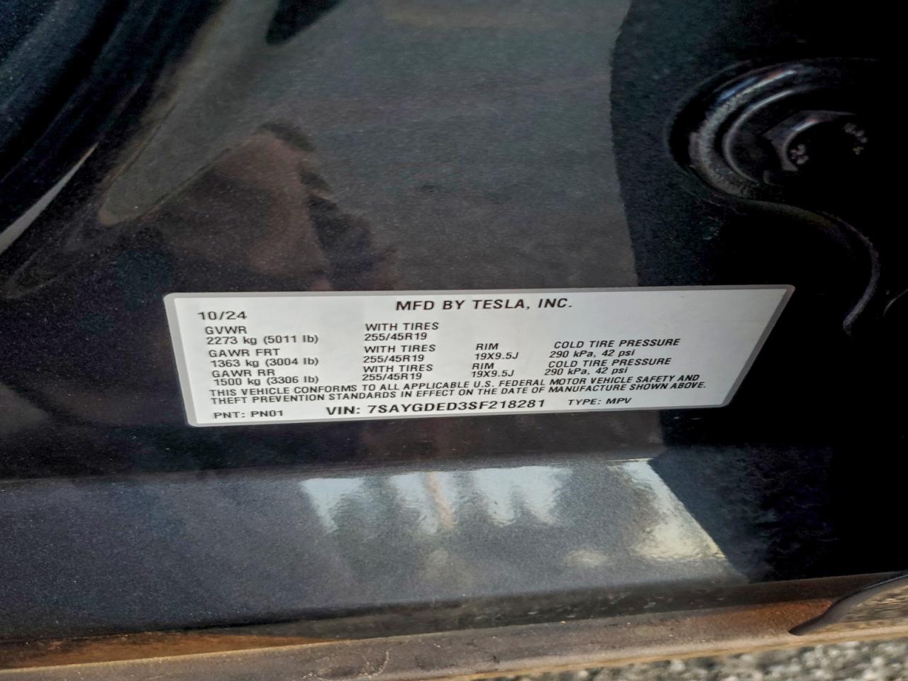 2025 Tesla Model Y VIN: 7SAYGDED3SF218281 Lot: 93929205