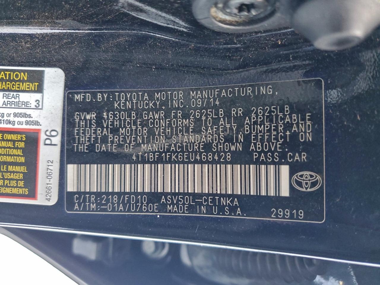 2014 Toyota Camry L VIN: 4T1BF1FK6EU468428 Lot: 95665595