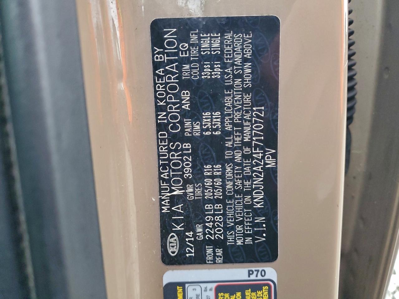 2015 Kia Soul VIN: KNDJN2A24F7170721 Lot: 95455385