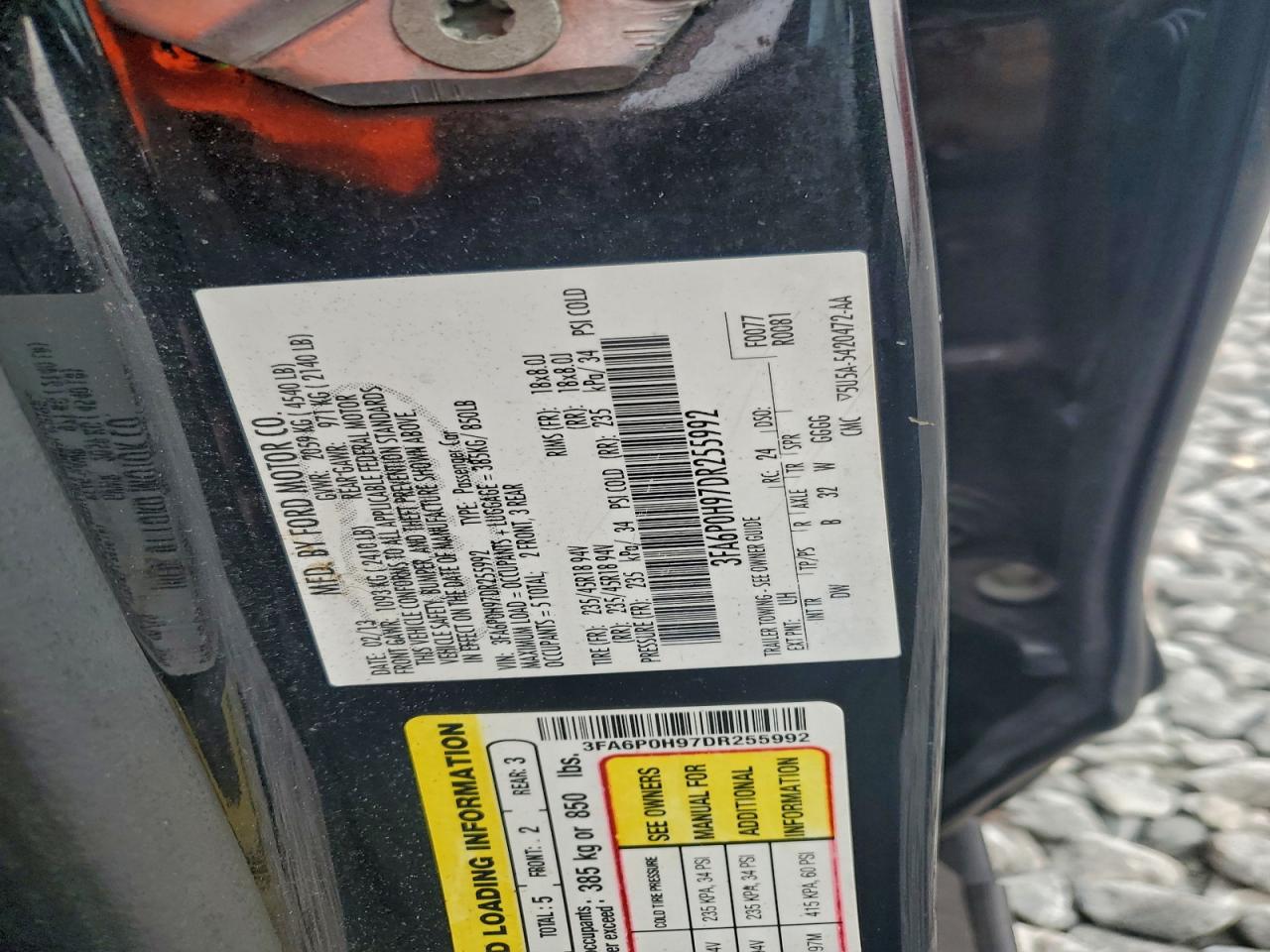 2013 Ford Fusion Se VIN: 3FA6P0H97DR255992 Lot: 97269565